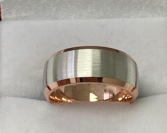 14K Gold Mens Wedding Band, Two Tone Gold Mens Wedding Ring, Two Tone Gold Wedding Bands,Rings for Men, Mens White & Rose Gold Wedding Bands