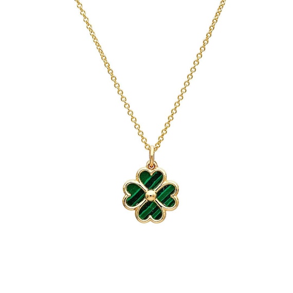 LORO amulet Malachite necklace loro イナフ 14K Yellow Gold Malachite Four Leaf Clover Necklace, Green