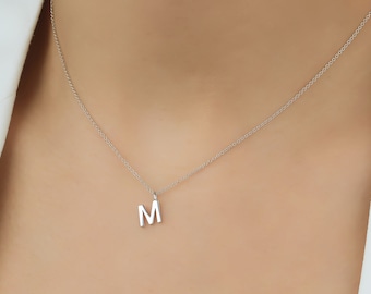 Small Initial Necklace, 14K Solid White Gold Letter Necklace,  Initial Pendant, Letter M Necklace in 14K Gold  , Layering Necklace