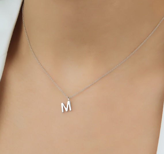 Small initial necklace silver outlet