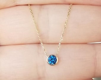 Sapphire Solitaire Necklace, 14K Solid Yellow Gold Sapphire Necklace, 4mm Bezel Set Round Sapphire Necklace, September Birthstone, Gemstone