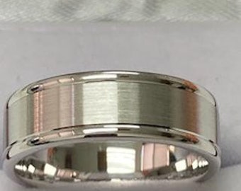 7mm 10K 14K 18K Solid White Gold Wedding Band, Satin Finish Mens Wedding Rings, Mens Wedding Bands, Comfort Fit