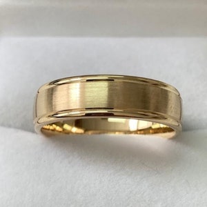 Mens Yellow Gold Wedding Bands, Satin Finish  Mens Wedding Rings, 6mm 10K 14K 18K Yellow Gold Mens Wedding Bands, Rings for Men