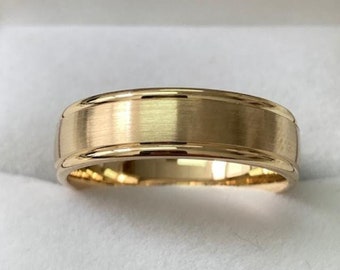 Mens Yellow Gold Wedding Bands, Satin Finish  Mens Wedding Rings, 6mm 10K 14K 18K Yellow Gold Mens Wedding Bands, Rings for Men