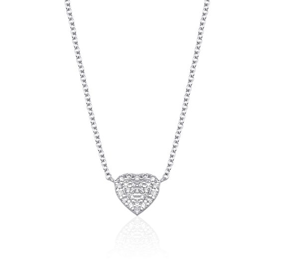 Diamond Heart Necklace 14K Solid White Gold Diamond Heart