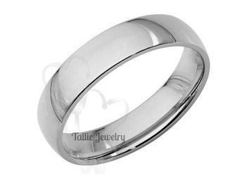 5mm 10K 14K 18K Solid White Gold Mens and Womens Wedding Bands, Plain Dome Wedding Rings, His and Hers Wedding Bands, Comfort Fit, Polished