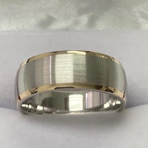 Mens Wedding Band, Mens Wedding Ring, 7mm 10K 14K 18K Solid White and Yellow Gold Wedding Bands, Two Tone Gold Wedding Bands, Rings for Men