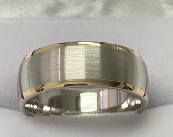 Mens Wedding Band, Mens Wedding Ring, 7mm 10K 14K 18K Solid White and Yellow Gold Wedding Bands, Two Tone Gold Wedding Bands, Rings for Men