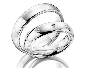 His and Hers Platinum Wedding Bands, Matching Wedding Rings Set  ,Platinum Diamond Wedding Bands