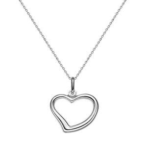 14K White Gold Heart Necklace, Minimalist Open-Heart Necklace, Heart Pendant, Valentines Day Gift, Heart Necklace in 14K Gold, Love Necklace