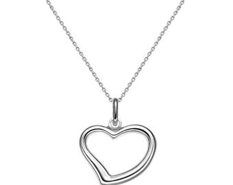 14K White Gold Heart Necklace, Minimalist Open-Heart Necklace, Heart Pendant, Valentines Day Gift, Heart Necklace in 14K Gold, Love Necklace