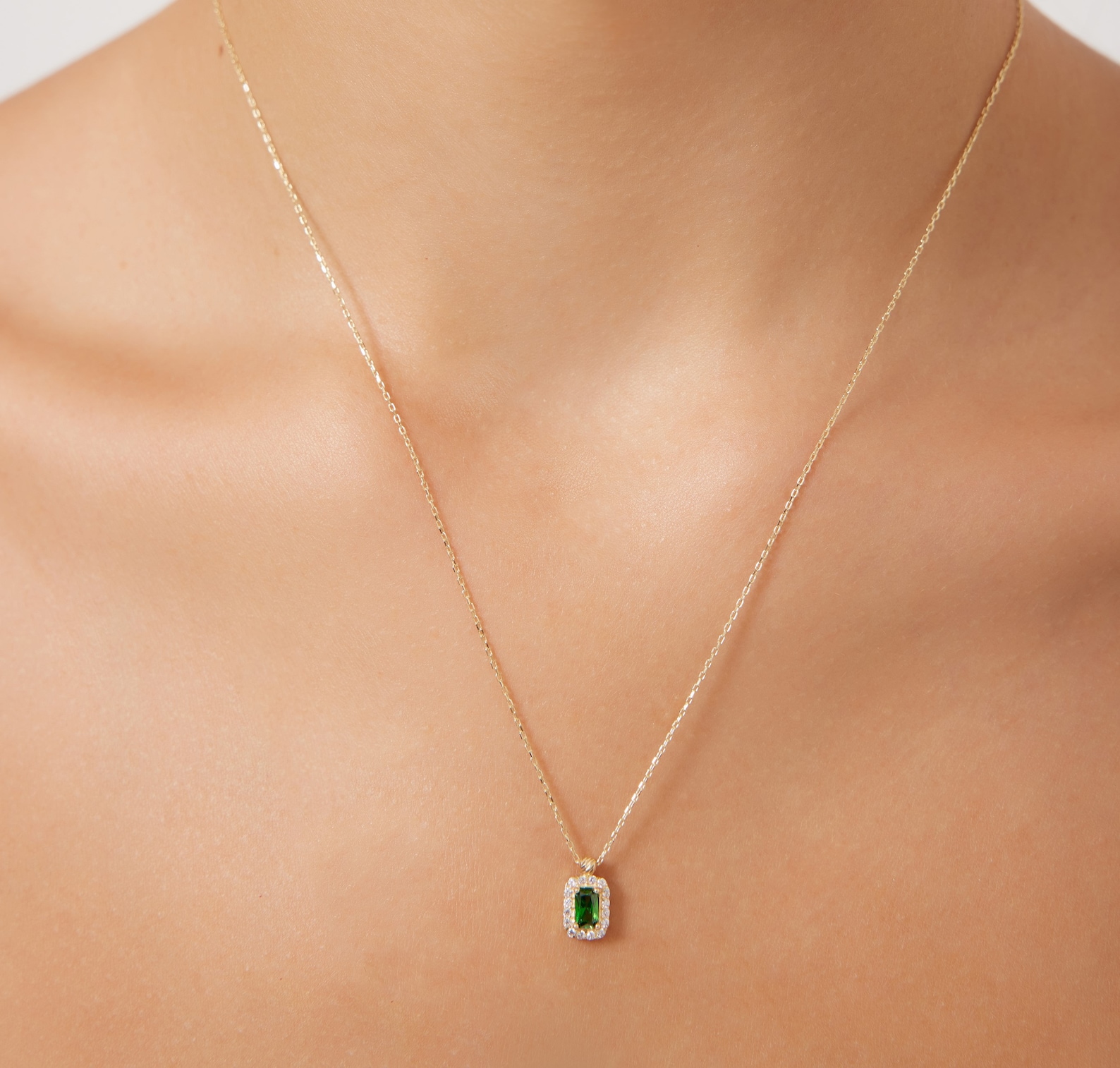 Emerald Necklace 14K Yellow Gold Emerald Cut Solitaire Etsy