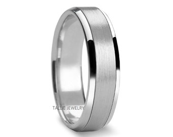 White Gold Mens Wedding Bands , Mens Wedding Rings, 6mm 10K 14K 18K Solid White Gold Wedding Bands, His & Hers Rings, Rings for Men