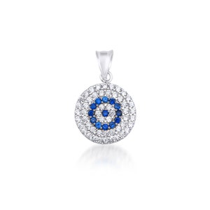 Evil Eye Necklace, 14K White Gold Round Evil Eye Necklace, Evil Eye Pendant, Nazar Necklace, Kabbalah, Good Luck Charm,Gold Evil Eye