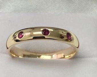 4mm 10K 14K 18K Yellow Gold Wedding Band, Classic Dome Wedding Ring for Men and Women, Ruby Ring , Wedding Bands with Ruby Stone, Polished