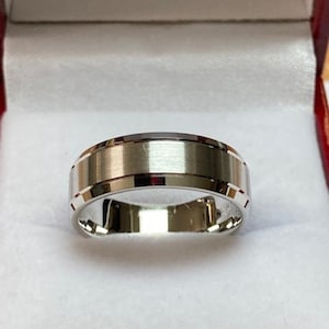 6mm 10K 14K 18K Solid White Gold Wedding Bands, Satin Finish Beveled Edge Mens Wedding Ring, Mens Wedding Band