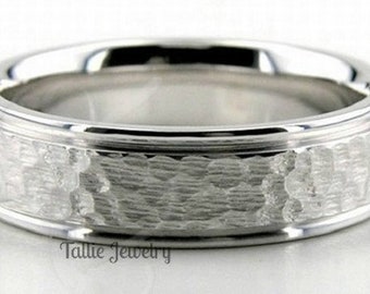 Mens Platinum Wedding Bands, Mens Platinum Wedding Rings, 6mm Hammered Finish Platinum Wedding Bands, Platinum Rings, Rings for Men