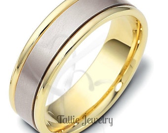 18K Yellow Gold & Platinum Wedding Bands, Platinum Mens Wedding Ring, Platinum Mens Wedding Band, Rings for Men