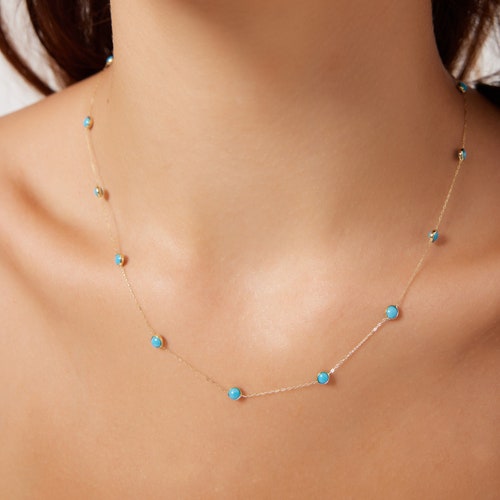 Turquoise Necklace / 14K Solid Yellow 