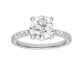 14K Solid White Gold Diamond Engagement Ring ,2 Carat Lab Diamond Round Cut Diamond Ring, Diamond Wedding Band, Womens Halo Diamond Rings