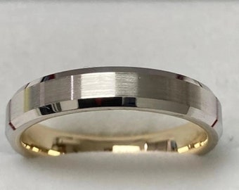 Platinum Wedding Band, Platinum Wedding Ring ,18K Yellow Gold and Platinum Mens and Womens Wedding Bands, His and Hers Wedding Rings