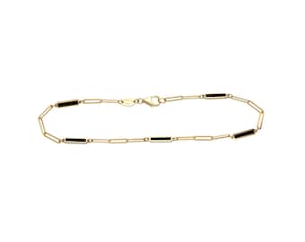 14K Solid Yellow Gold Onyx Bar Bracelet, Minimalist Onyx Bar Station Bracelet, Small Gold Bracelet