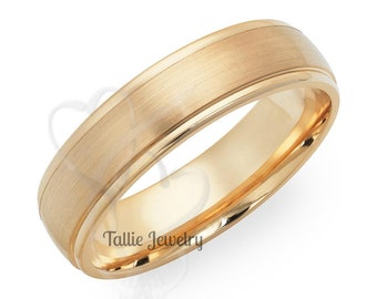 Yellow Gold Mens Wedding Band, Satin Finish Mens and Womens Wedding Ring, 6mm 10K 14K 18K Yellow Gold Wedding Bands, His and Hers Rings