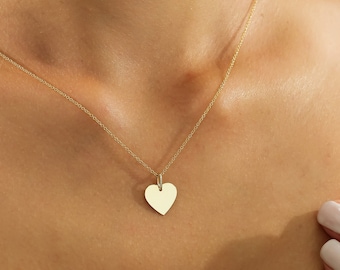 14K Solid Yellow Gold Heart Necklace, Minimalist Heart Necklace, Floating Heart Necklace, Layering Necklace, Gifts for Her, Gold Necklace