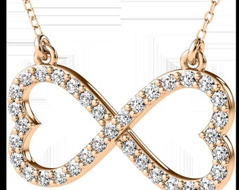 14K Solid Rose Gold Diamond Infinity Necklace, 0.35 Carat Diamond Infinity Pendant, Infinity Symbol Diamond Necklace,