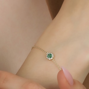 Emerald Bracelet, 14K Yellow Gold Emerald and Diamond Bracelet, Natural Oval Emerald Bracelet, Diamond Bracelet, May Birthstone, Gemstone