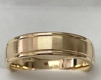 Mens Wedding Band, Mens Wedding Ring ,5mm 10K 14K 18K Solid Yellow Gold Wedding Bands, Satin Finish ,Comfort Fit, His and Hers Wedding Bands