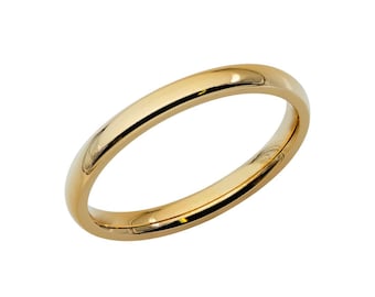 2mm 10K 14K 18K Yellow Gold Wedding Bands, Classic Plain Wedding Band for Mens and Womens, Polished , Comfort Fit, dome Wedding Band Ring