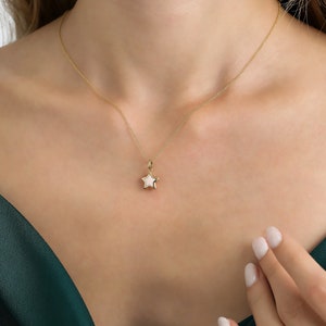 14K Yellow Gold Puffed Star Necklace, Pink Star Necklace, Puffed Star Necklace, Star Pendant, Minimalist Star Necklace, Star Charm