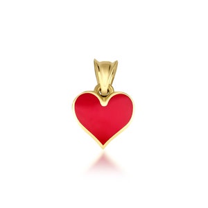 14K Yellow Gold Heart Necklace, Minimalist Heart Pendant, Red Enamel Heart Necklace, Dainty Heart Necklace, Valentine Days Gift