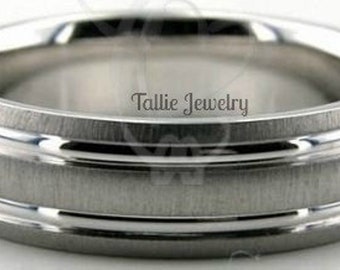 Platinum Mens Wedding Bands,  6mm Brushed Finish Platinum Mens Wedding Rings