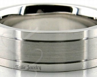 Mens Platinum Wedding Bands , Mens Platinum Wedding Rings,  7mm Satin Finish and Shiny Finish Platinum Wedding Bands, Platinum Rings