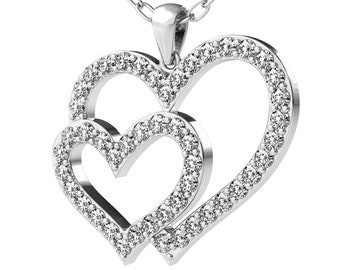 14K Solid White Gold Diamond Heart Necklace, 0.50 Carat Natural Diamond Heart Necklace, Diamond Heart Pendant, Valentines Day Gifts