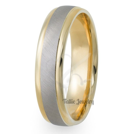 Anillos de boda de platino, 18K oro amarillo sólido y bandas de