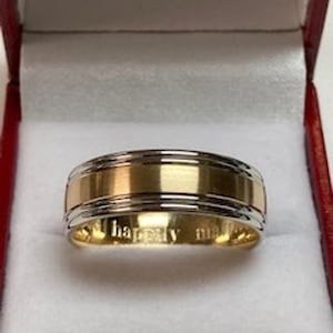 Two Tone Gold Wedding Bands, 7mm,10K,14K,18K White and Yellow Gold Mens Wedding Rings, Two Tone Gold Mens Wedding Bands, Mens Wedding Rings