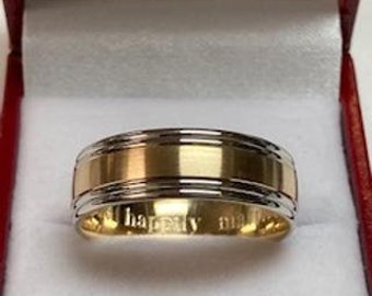 Two Tone Gold Wedding Bands, 7mm,10K,14K,18K White and Yellow Gold Mens Wedding Rings, Two Tone Gold Mens Wedding Bands, Mens Wedding Rings