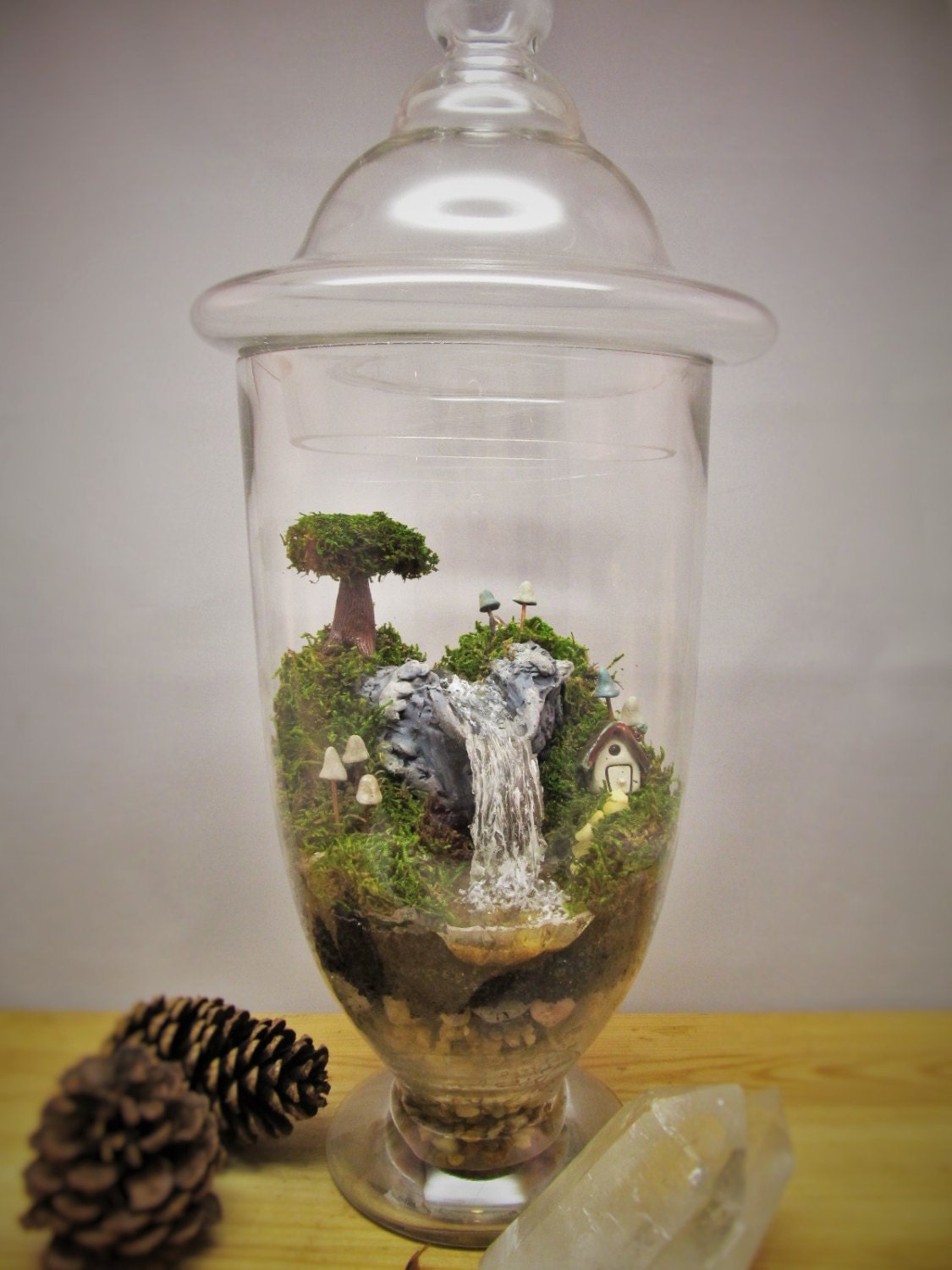 Amazing LARGE Waterfall Terrarium with Raku Fired Miniature Etsy
