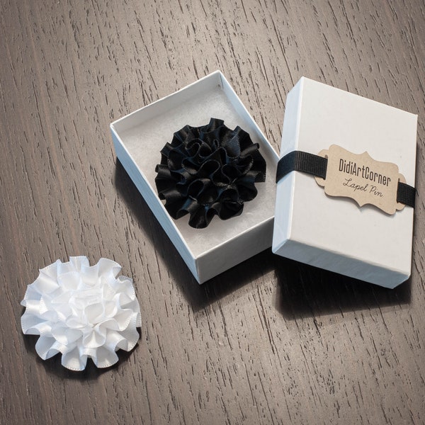 2" White or Black Carnation Men's Lapel Flower Pin /  Wedding Carnation Boutonniere / Baptism Lapel Pin / Brooch Flower Pin