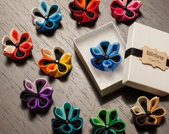 Man Lapel pin Flower - Colorful Kanzashi Flower Lapel Pin, Grooms boutonniere
