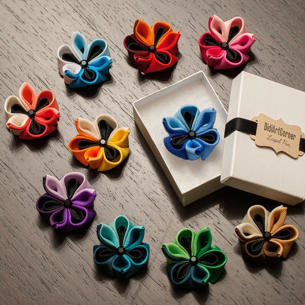 Man Lapel pin Flower - Colorful Kanzashi Flower Lapel Pin, Grooms boutonniere, Brooch Flower Pin