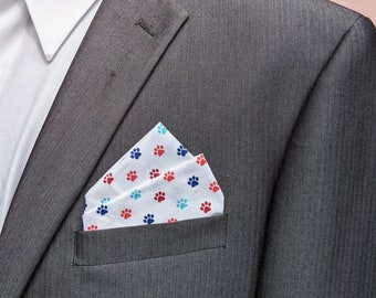 Paw Print Pocket Square - White or Red Pre-Folded Pocket Square