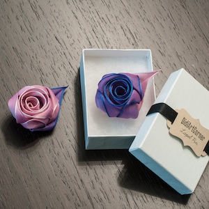 Ombre Pink-Purple Rose flowers Lapel Pin Boutonniere - Mens Lapel Flower - Wedding boutonniere, Fabric Flower Brooch