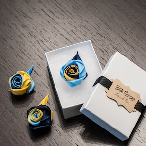 Volta inspired Rose Lapel Pin Navy Blue, Yellow, Sky Blue Lapel Pin Flower