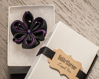 Black and Purple flower brooch / Flower brooch / Fabric flower Lapel Pin /Brooch pin/Black flower Lapel Pin / Lapel Pins Men /Hat flower pin