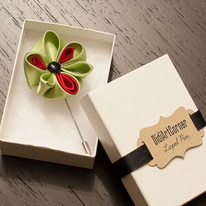 Pansy Lapel Pin: Satin Spring Flower Boutonniere with Black Button