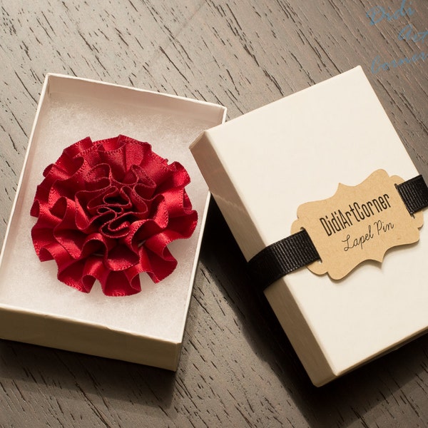 Lapel Pin, Apple Red Carnation Lapel Pin, Mens lapel pin, Flower Lapel Pin, Lapel Flower, Wedding Boutonniere